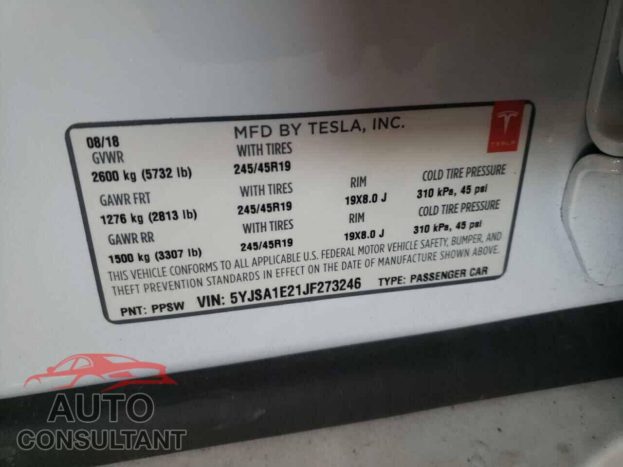 TESLA MODEL S 2018 - 5YJSA1E21JF273246