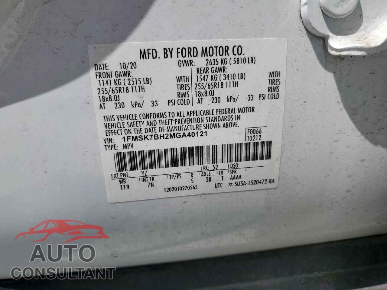 FORD EXPLORER 2021 - 1FMSK7BH2MGA40121