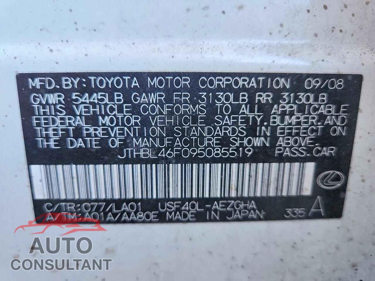 LEXUS LS460 2009 - JTHBL46F095085519