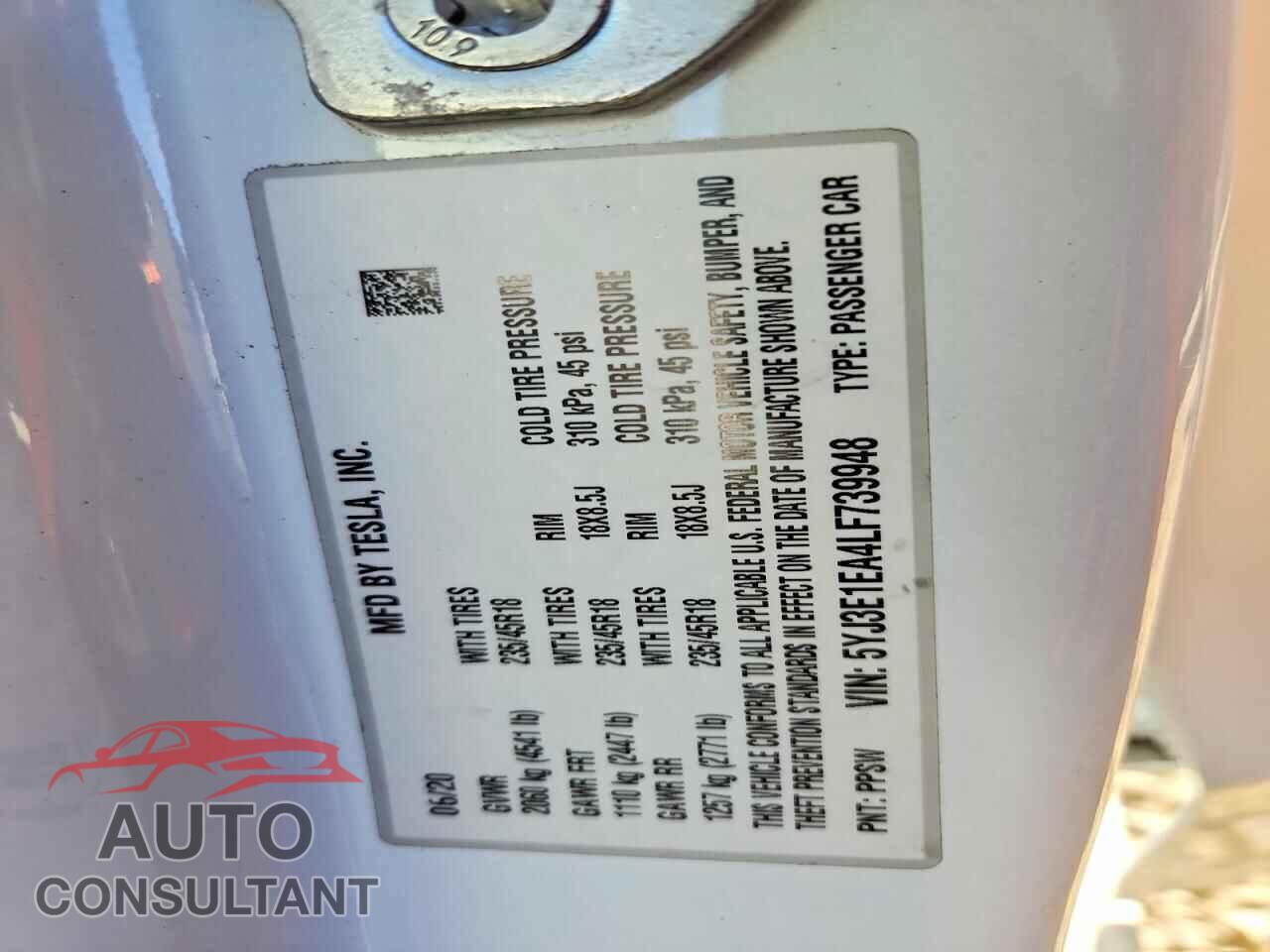 TESLA MODEL 3 2020 - 5YJ3E1EA4LF739948