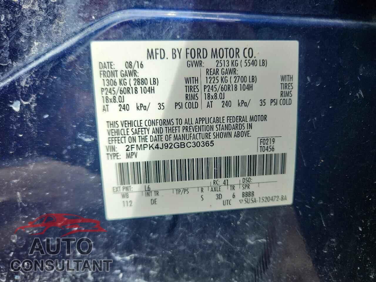 FORD EDGE 2016 - 2FMPK4J92GBC30365