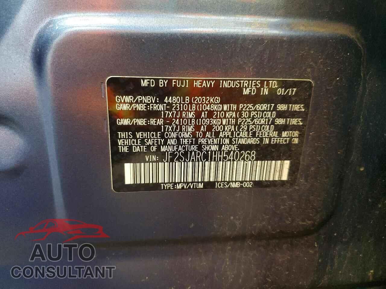 SUBARU FORESTER 2017 - JF2SJARC1HH540268
