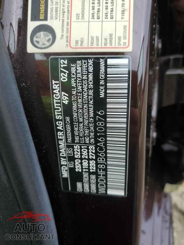 MERCEDES-BENZ E-CLASS 2012 - WDDHF8JB6CA610876