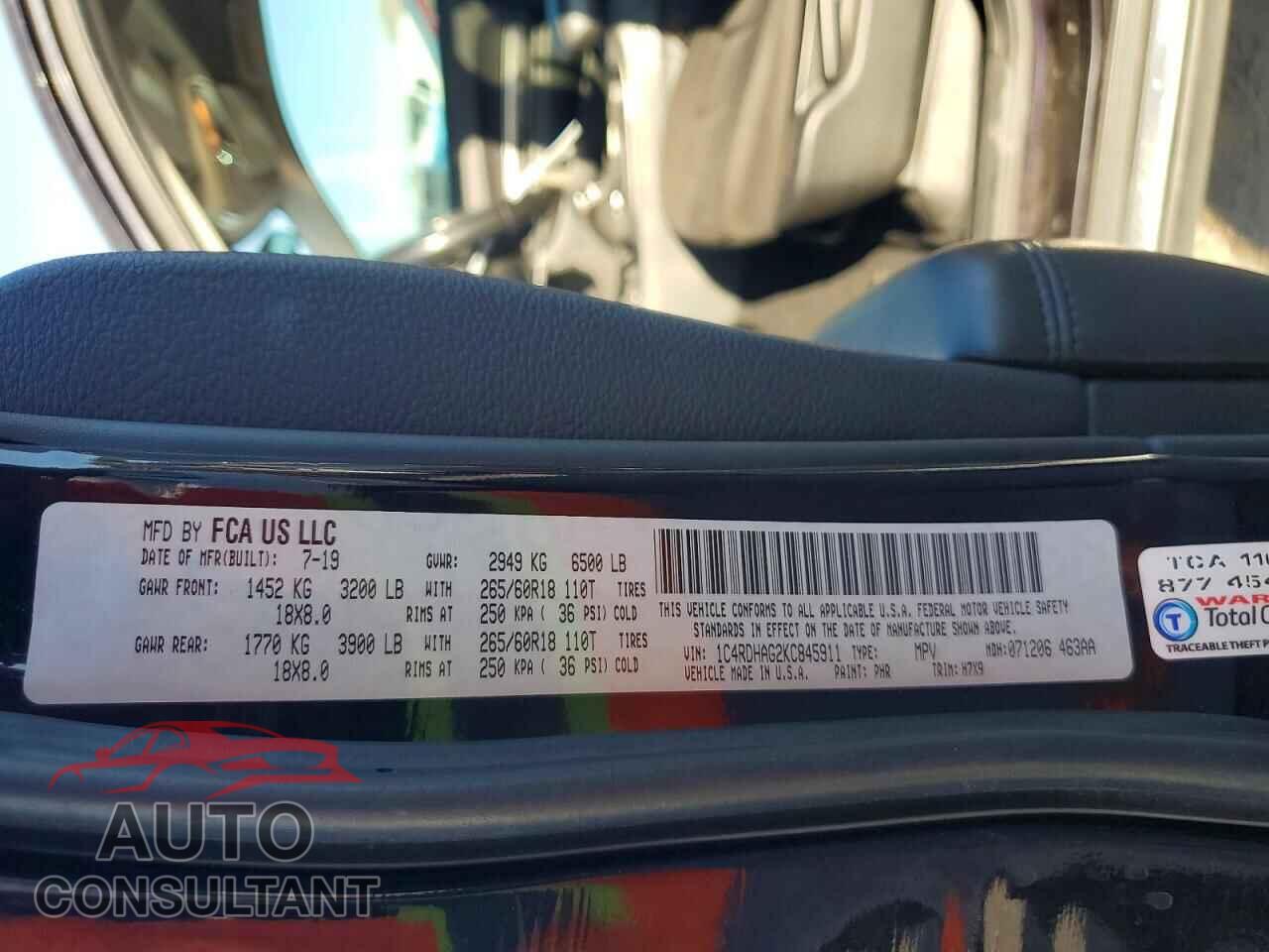 DODGE DURANGO 2019 - 1C4RDHAG2KC845911