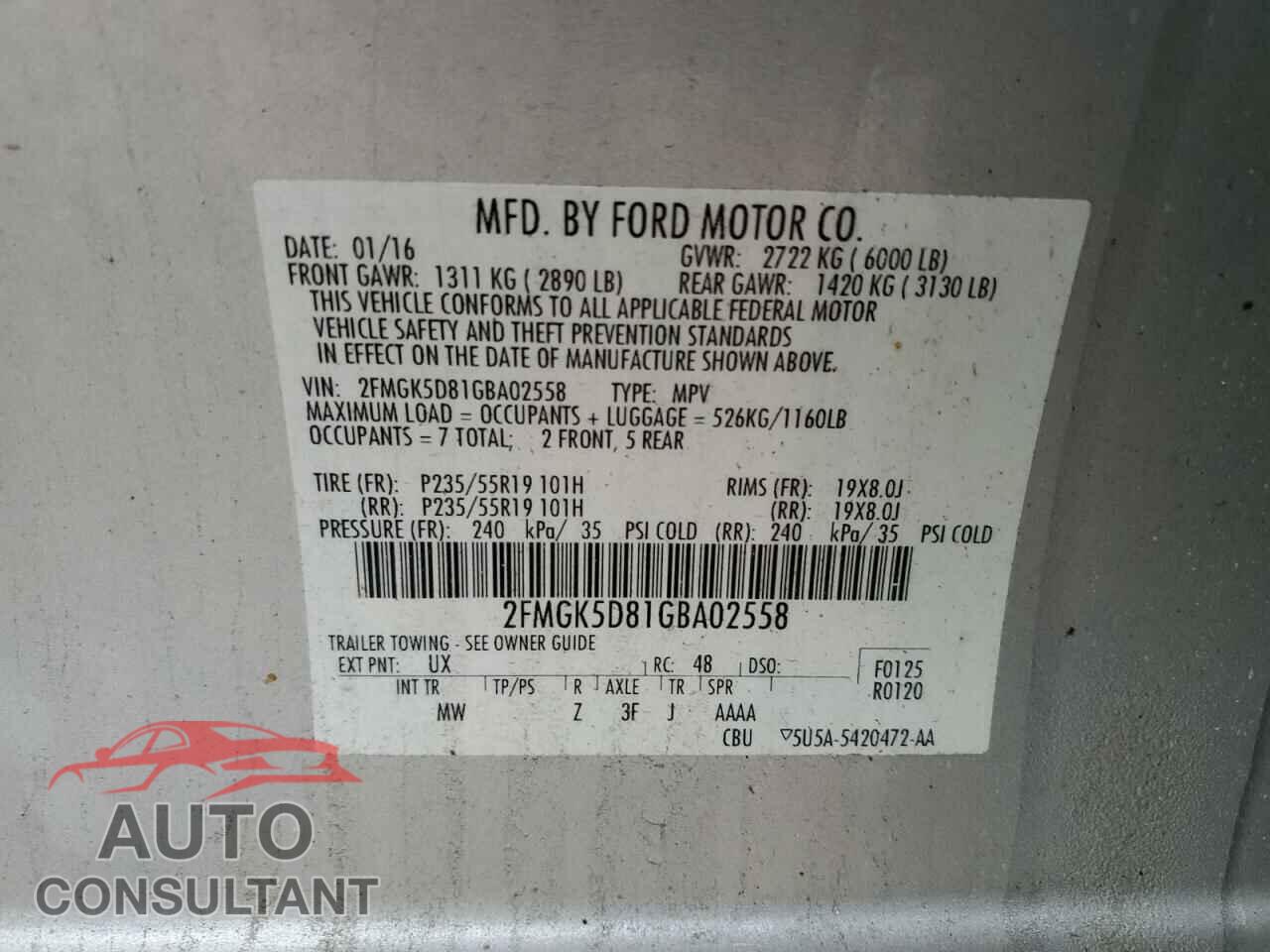 FORD FLEX 2016 - 2FMGK5D81GBA02558
