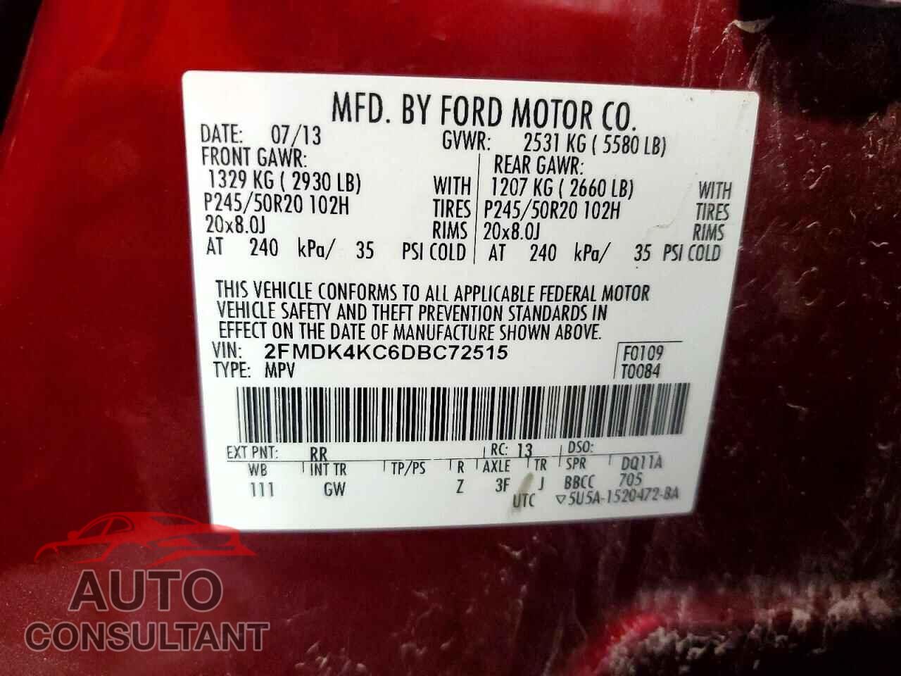 FORD EDGE 2013 - 2FMDK4KC6DBC72515