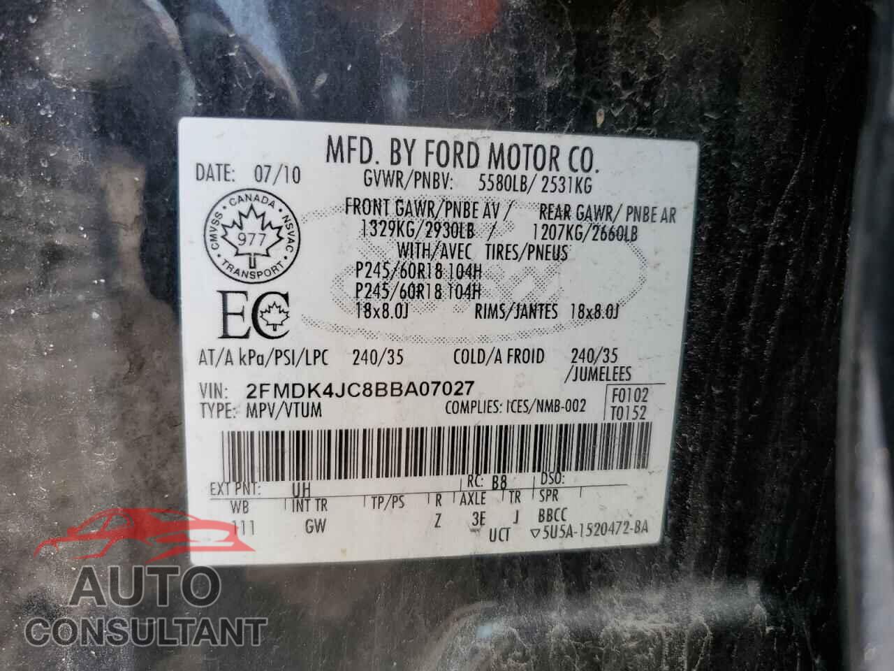 FORD EDGE 2011 - 2FMDK4JC8BBA07027