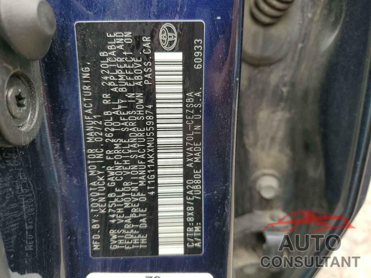 TOYOTA CAMRY 2021 - 4T1G11AKXMU559874