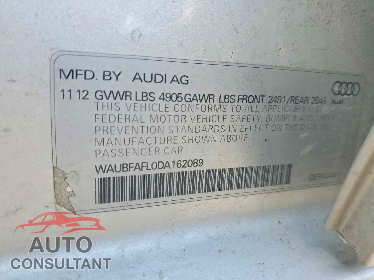 AUDI A4 2013 - WAUBFAFL0DA162089