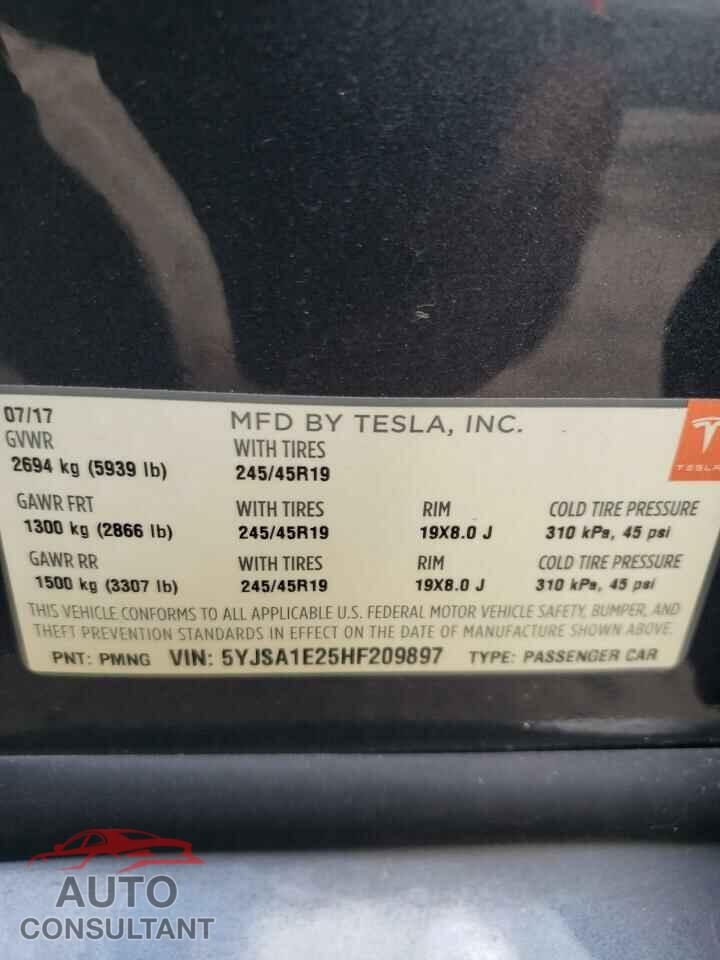 TESLA MODEL S 2017 - 5YJSA1E25HF209897