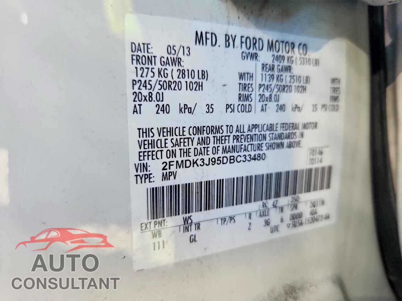FORD EDGE 2013 - 2FMDK3J95DBC33480