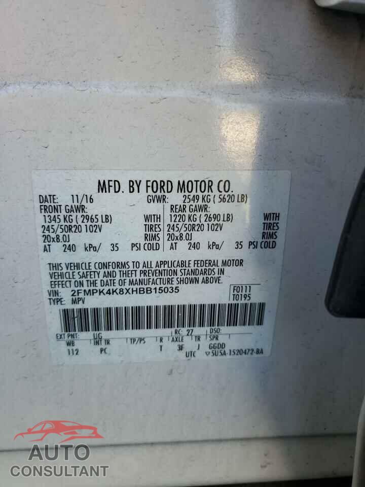 FORD EDGE 2017 - 2FMPK4K8XHBB15035