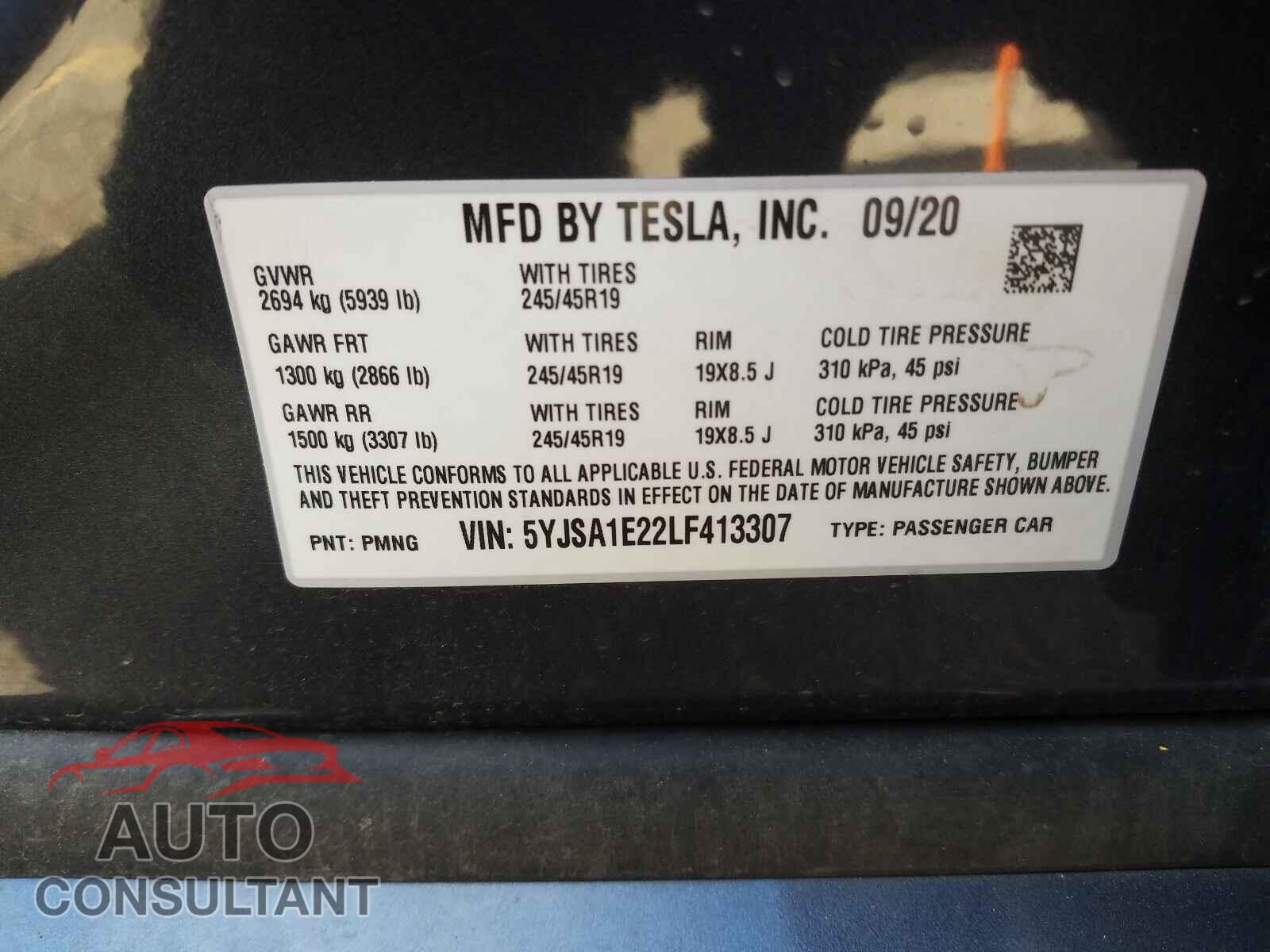 TESLA MODEL S 2020 - 5YJSA1E22LF413307
