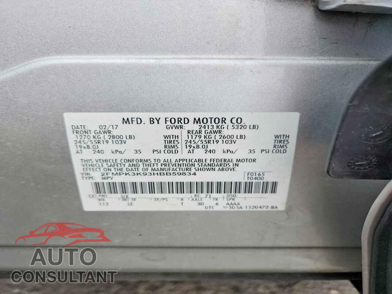 FORD EDGE 2017 - 2FMPK3K93HBB59834