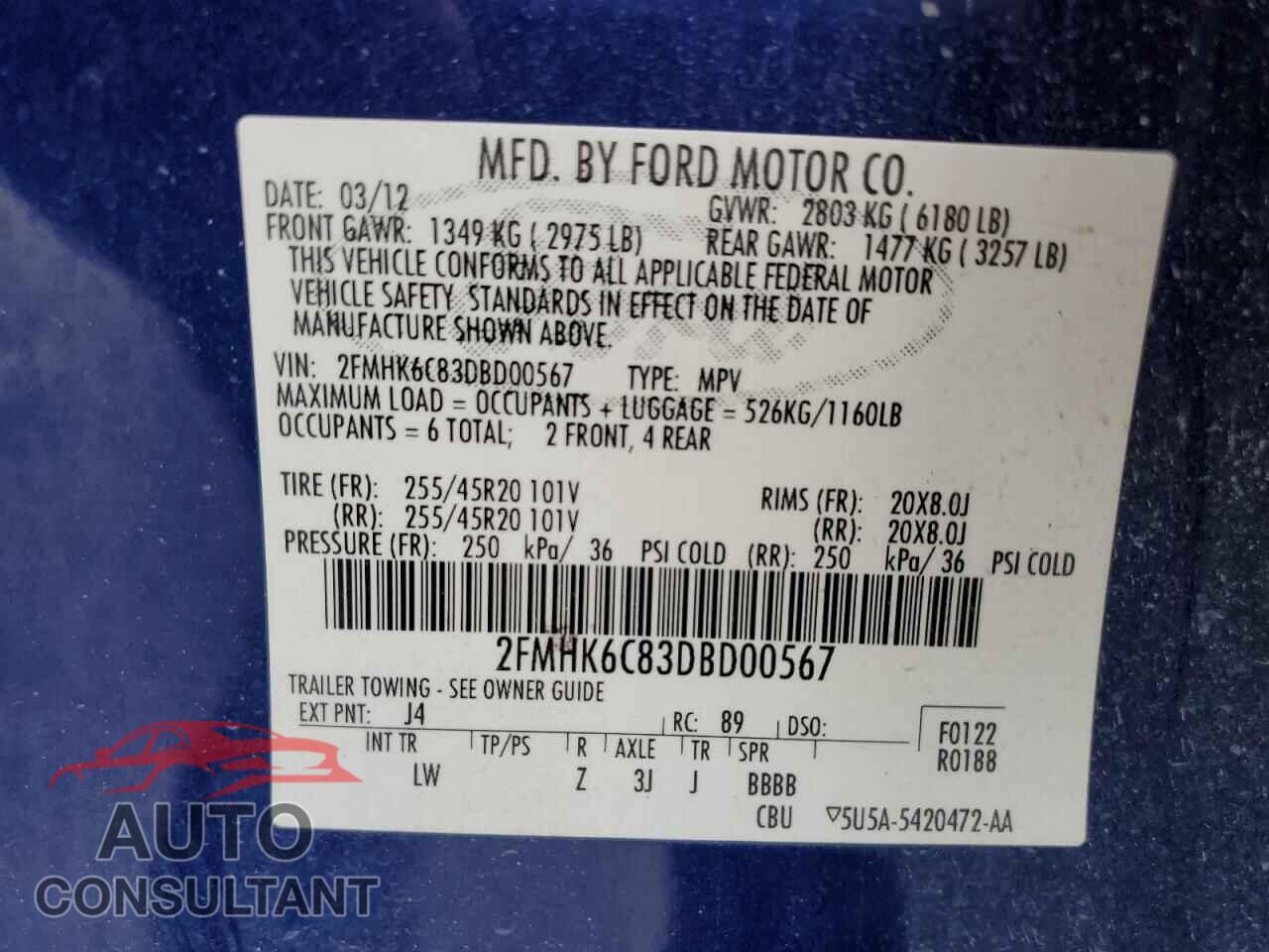 FORD FLEX 2013 - 2FMHK6C83DBD00567
