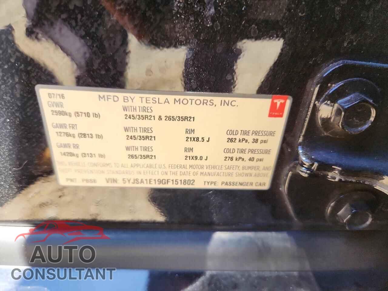 TESLA MODEL S 2016 - 5YJSA1E19GF151802