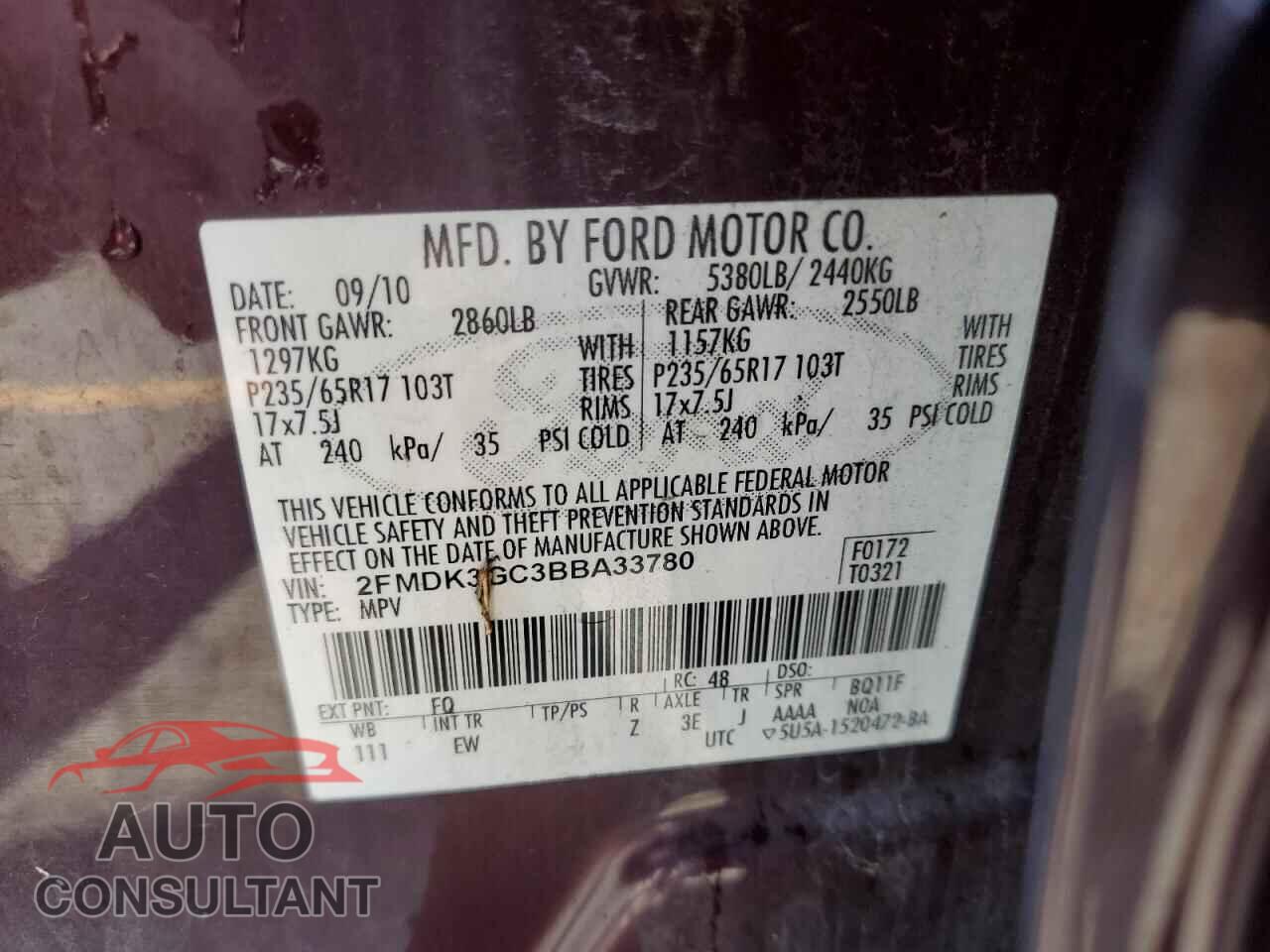 FORD EDGE 2011 - 2FMDK3GC3BBA33780