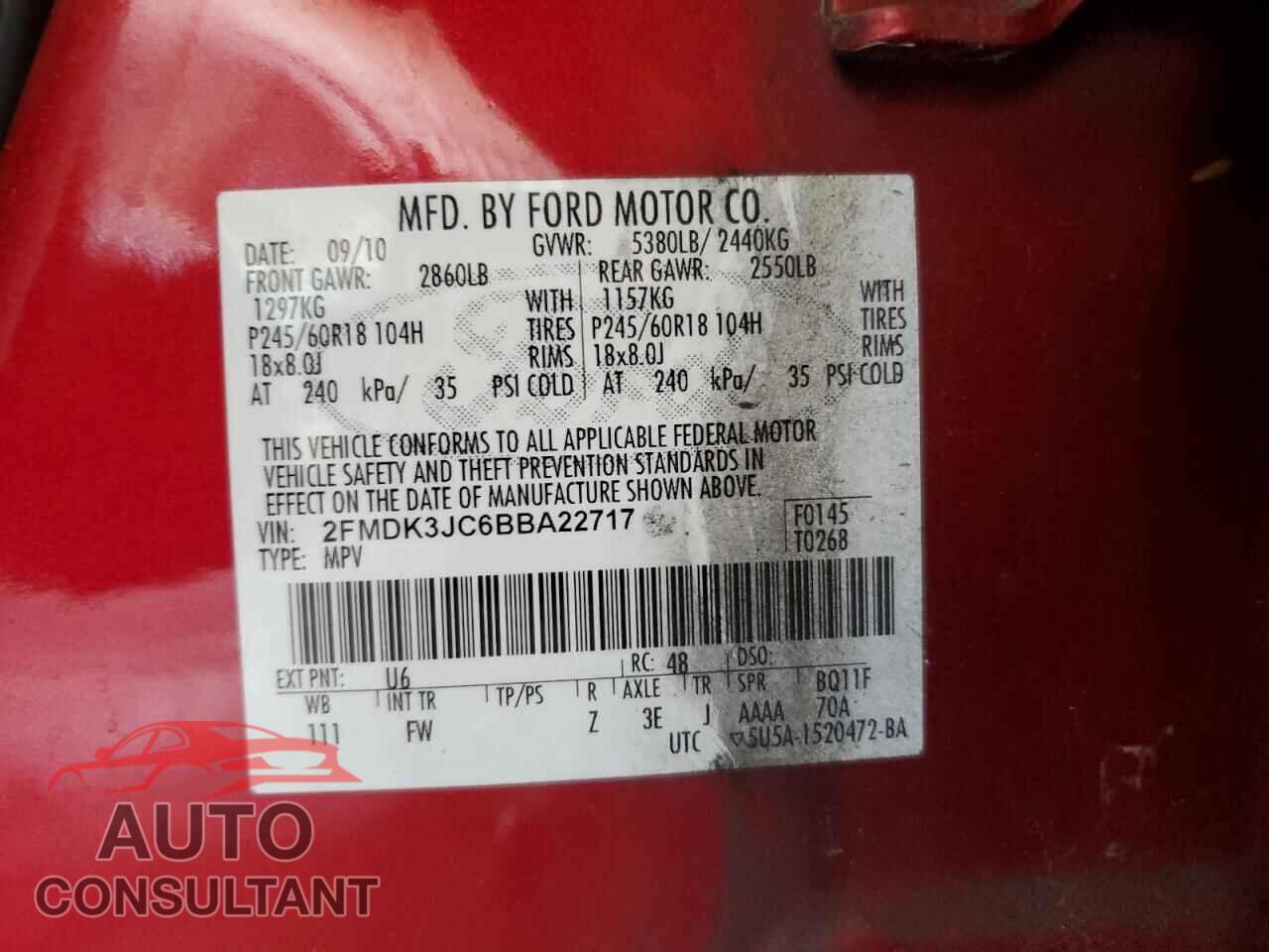 FORD EDGE 2011 - 2FMDK3JC6BBA22717