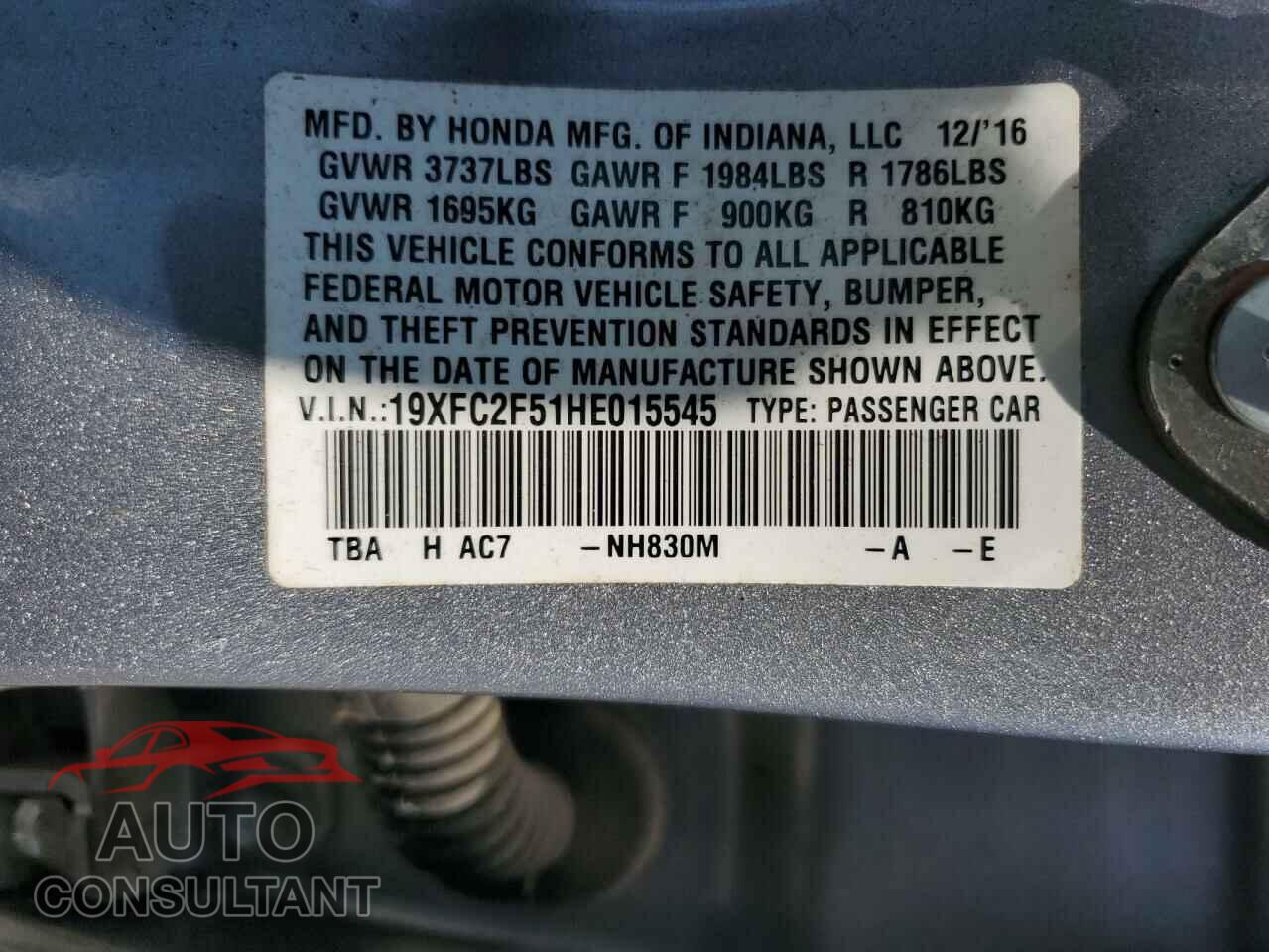 HONDA CIVIC 2017 - 19XFC2F51HE015545