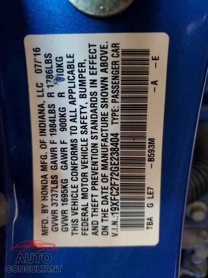 HONDA CIVIC 2016 - 19XFC2F72GE238404