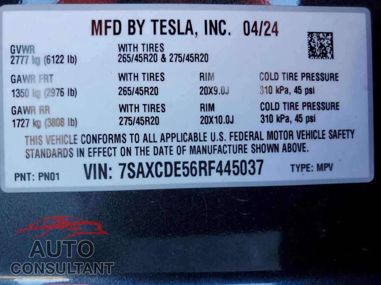 TESLA MODEL X 2024 - 7SAXCDE56RF445037