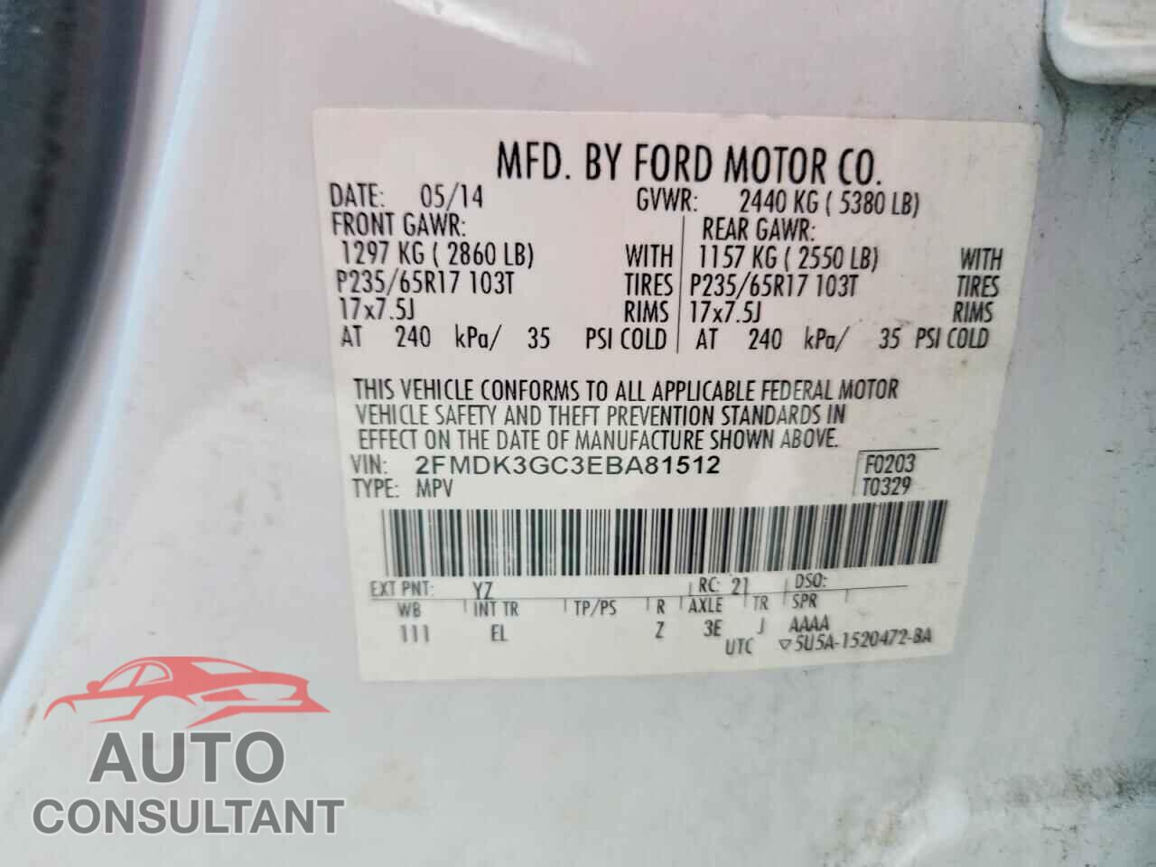 FORD EDGE 2014 - 2FMDK3GC3EBA81512