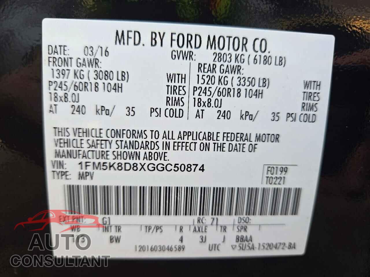 FORD EXPLORER 2016 - 1FM5K8D8XGGC50874