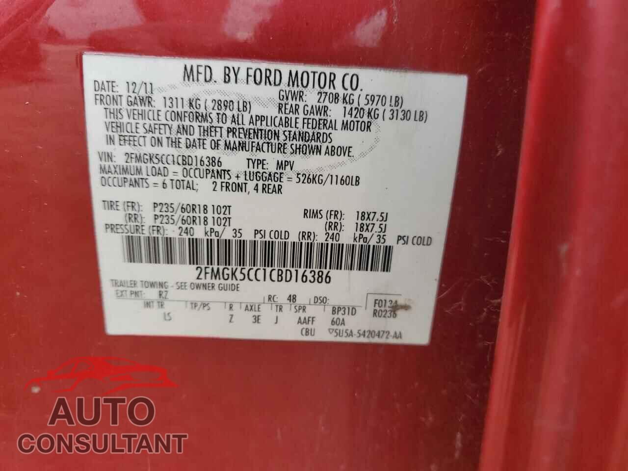 FORD FLEX 2012 - 2FMGK5CC1CBD16386