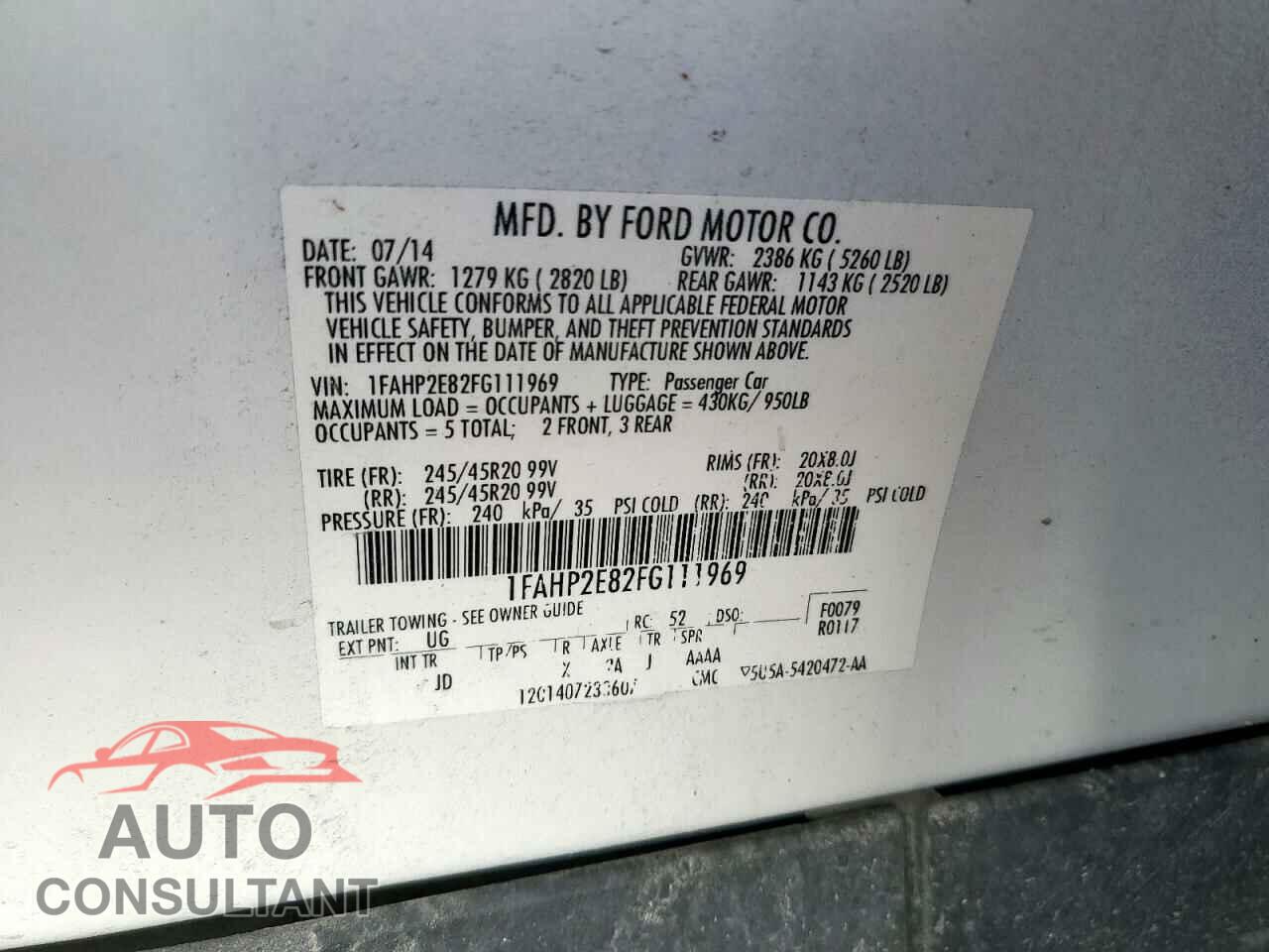 FORD TAURUS 2015 - 1FAHP2E82FG111969