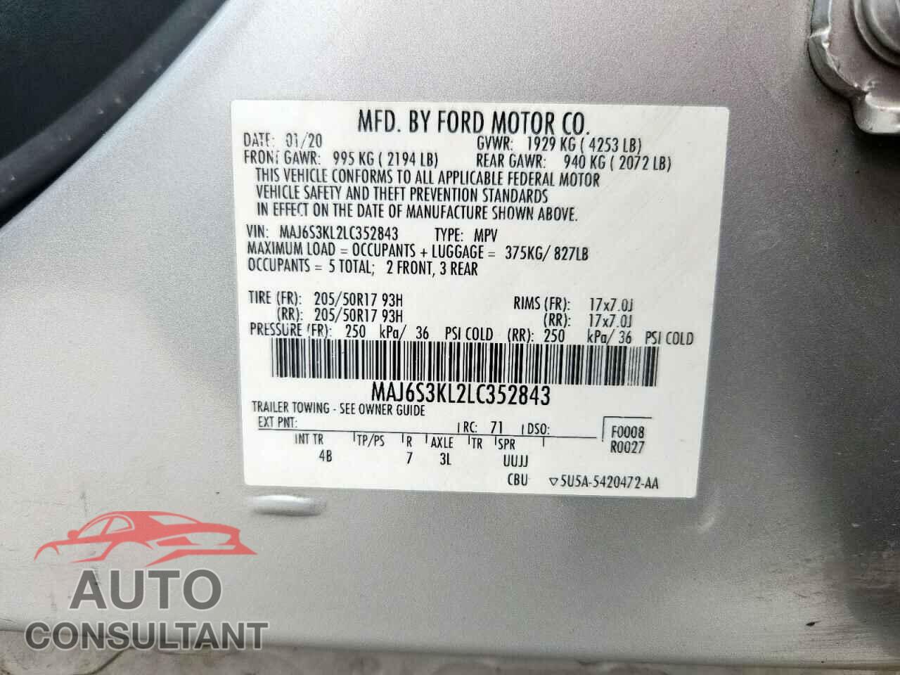 FORD ECOSPORT 2020 - MAJ6S3KL2LC352843