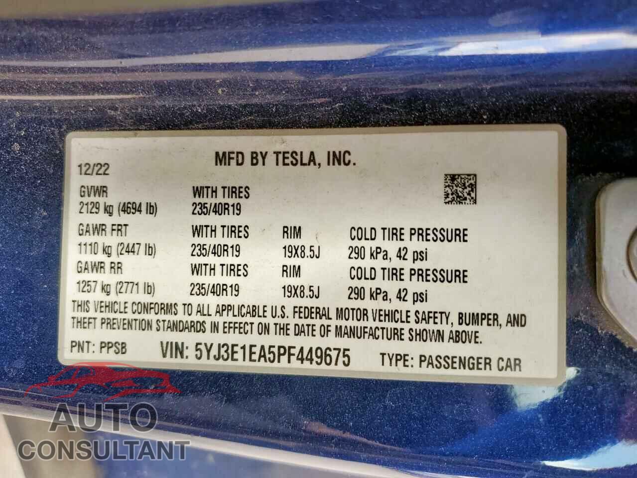 TESLA MODEL 3 2023 - 5YJ3E1EA5PF449675