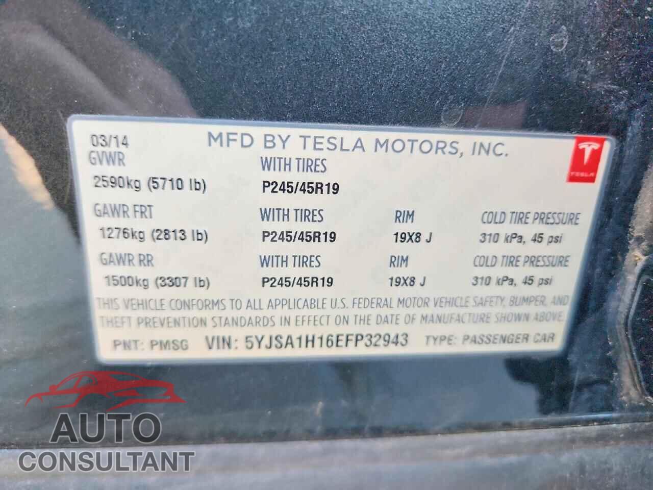 TESLA MODEL S 2014 - 5YJSA1H16EFP32943