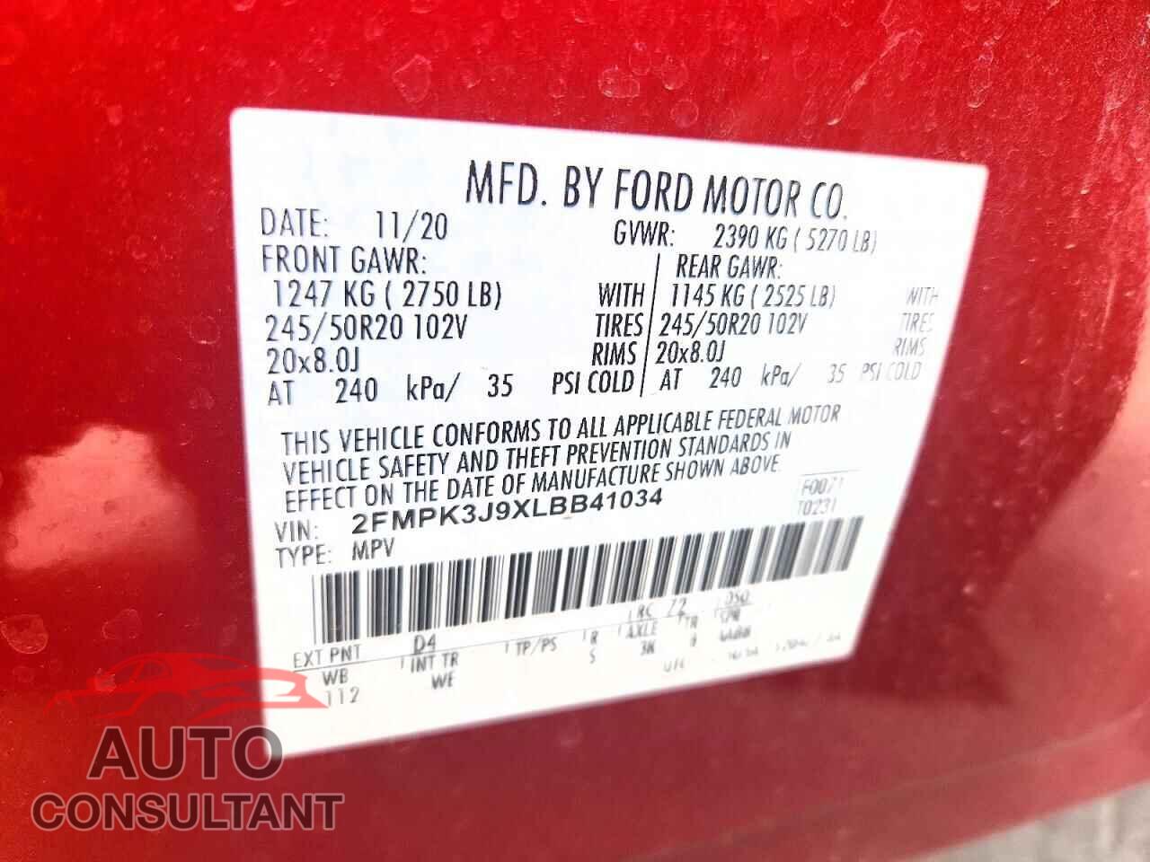 FORD EDGE 2020 - 2FMPK3J9XLBB41034