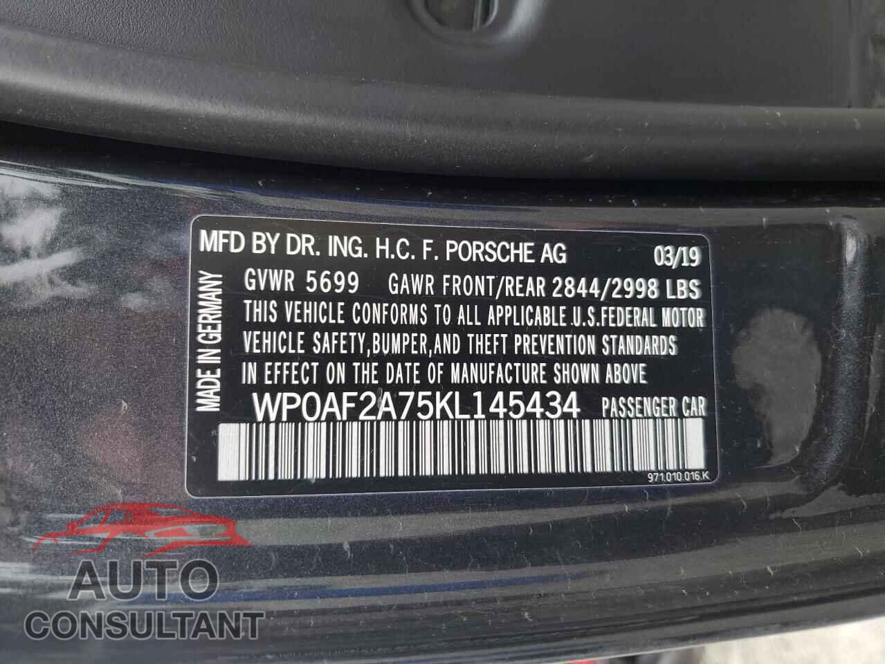 PORSCHE PANAMERA 2019 - WP0AF2A75KL145434