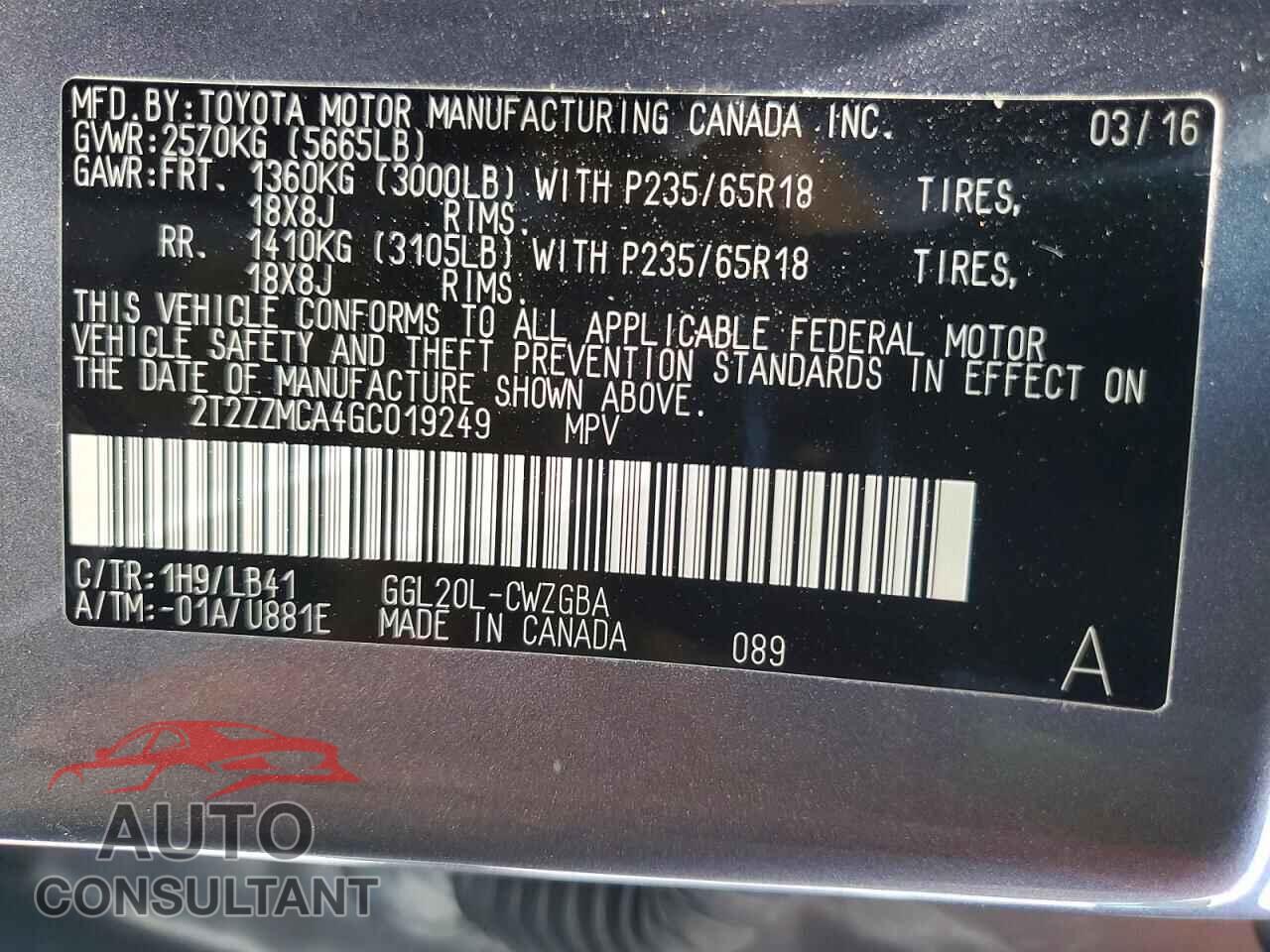 LEXUS RX350 2016 - 2T2ZZMCA4GC019249