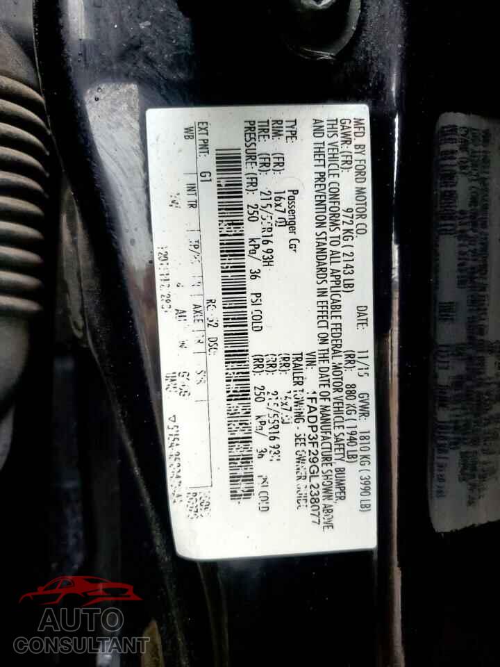 FORD FOCUS 2016 - 1FADP3F29GL238077