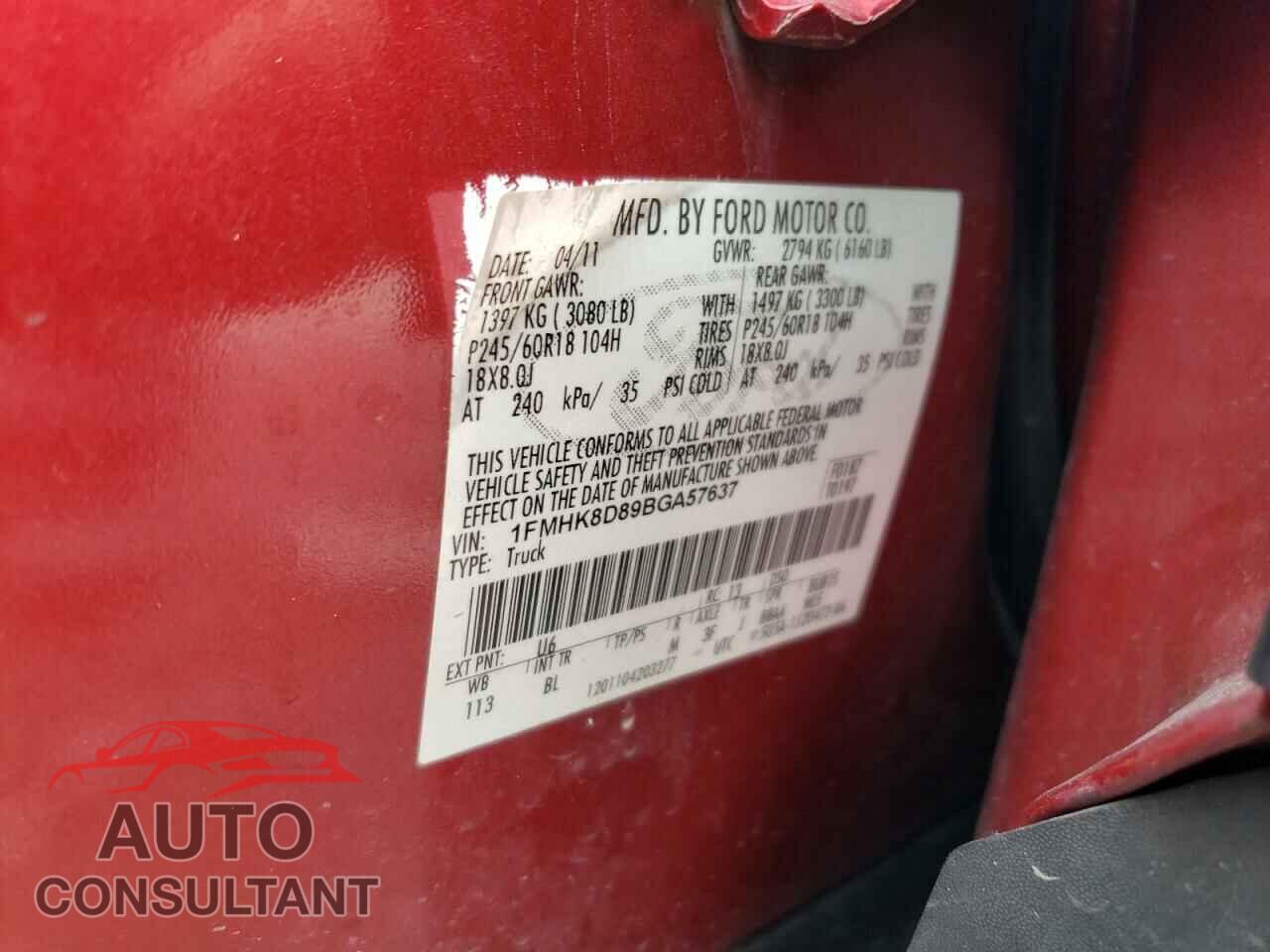FORD EXPLORER 2011 - 1FMHK8D89BGA57637