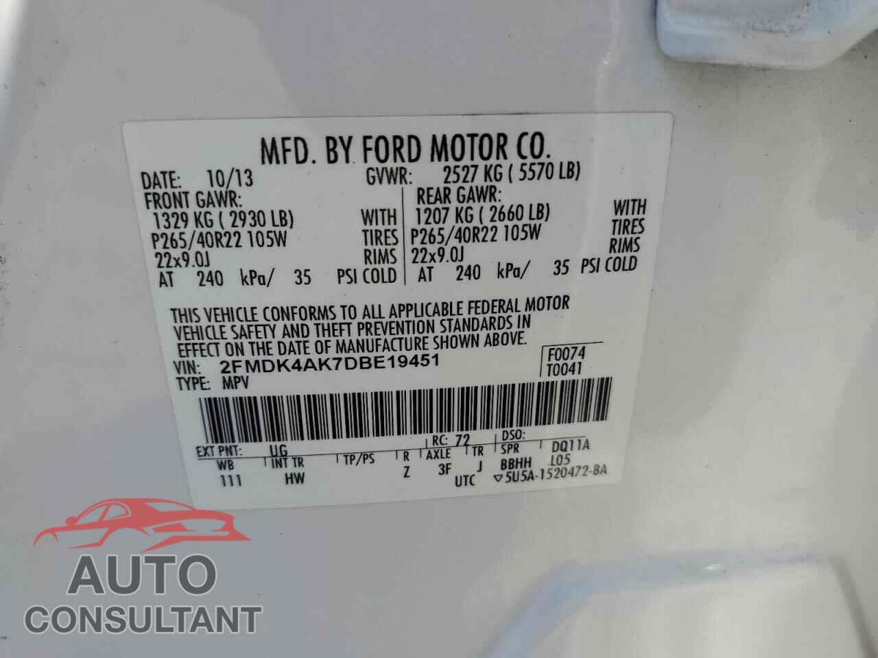 FORD EDGE 2013 - 2FMDK4AK7DBE19451