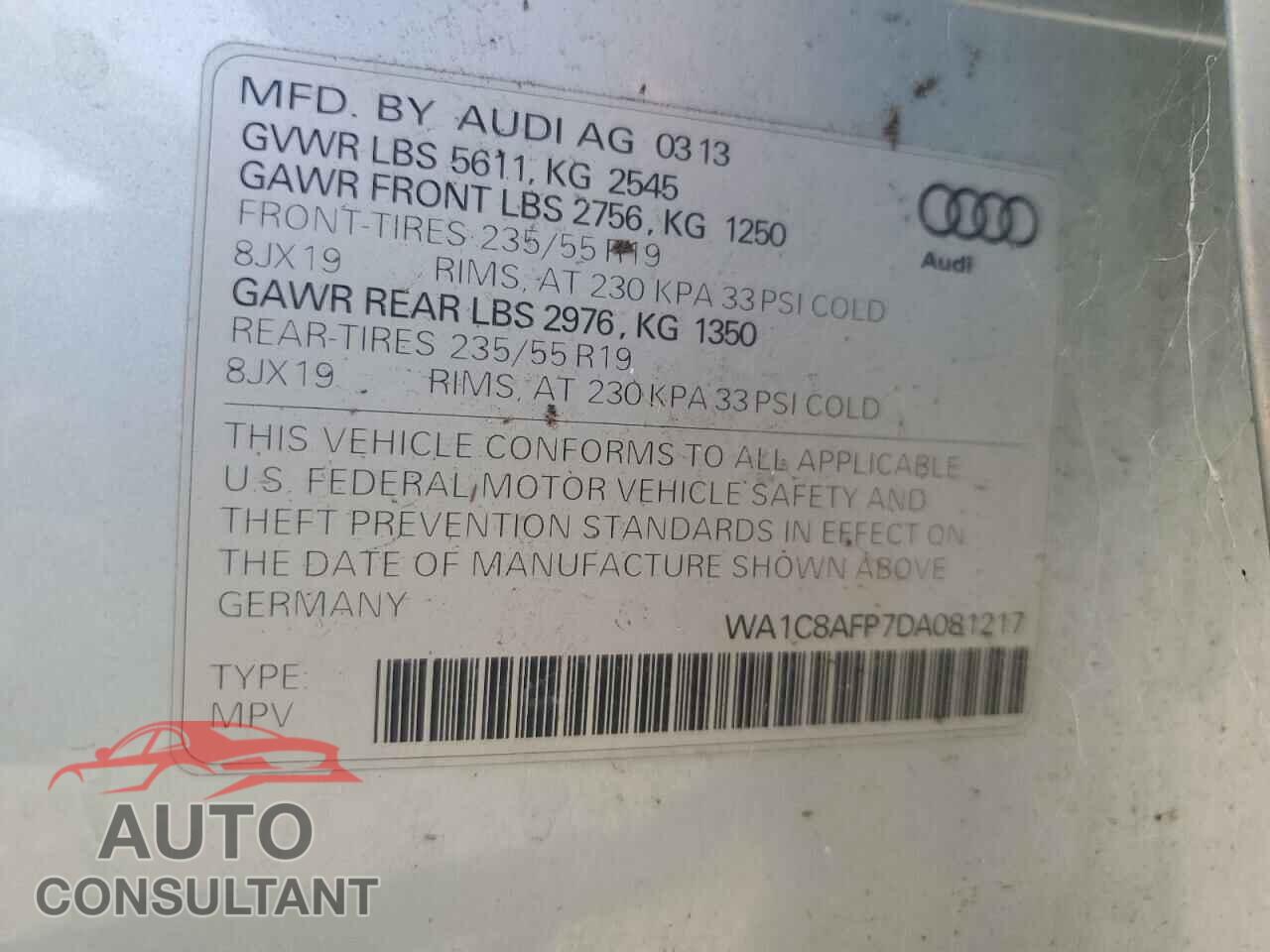AUDI Q5 2013 - WA1C8AFP7DA081217