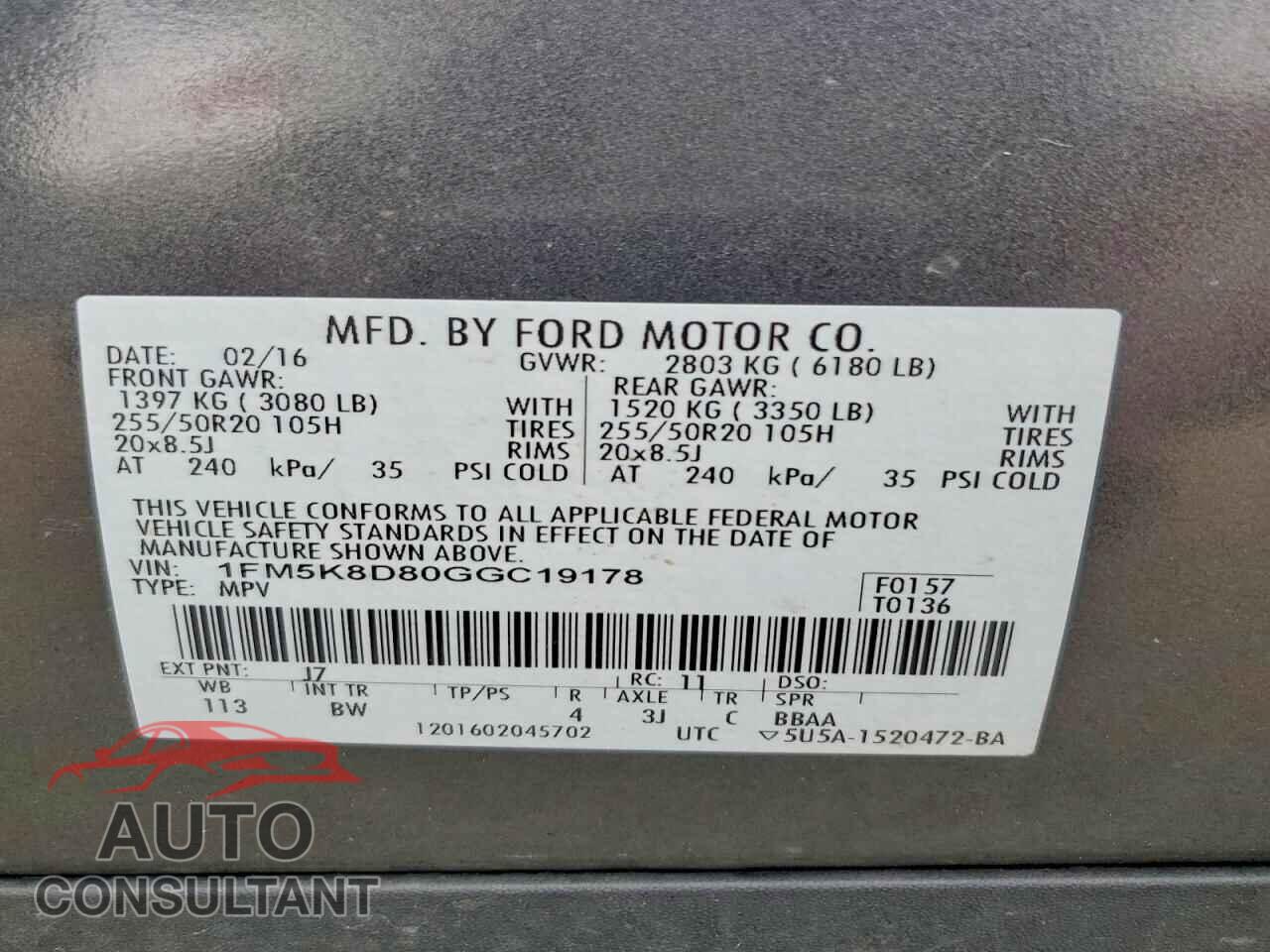 FORD EXPLORER 2016 - 1FM5K8D80GGC19178