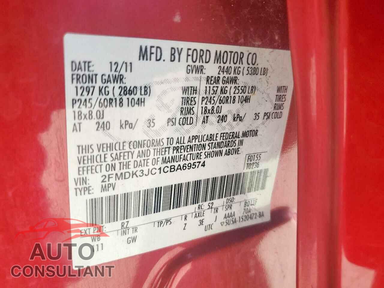 FORD EDGE 2012 - 2FMDK3JC1CBA69574