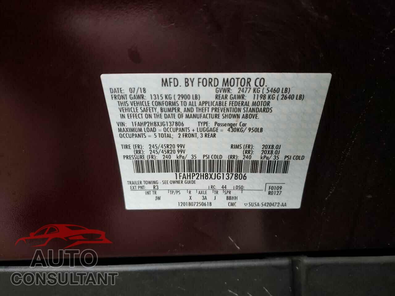 FORD TAURUS 2018 - 1FAHP2H8XJG137806