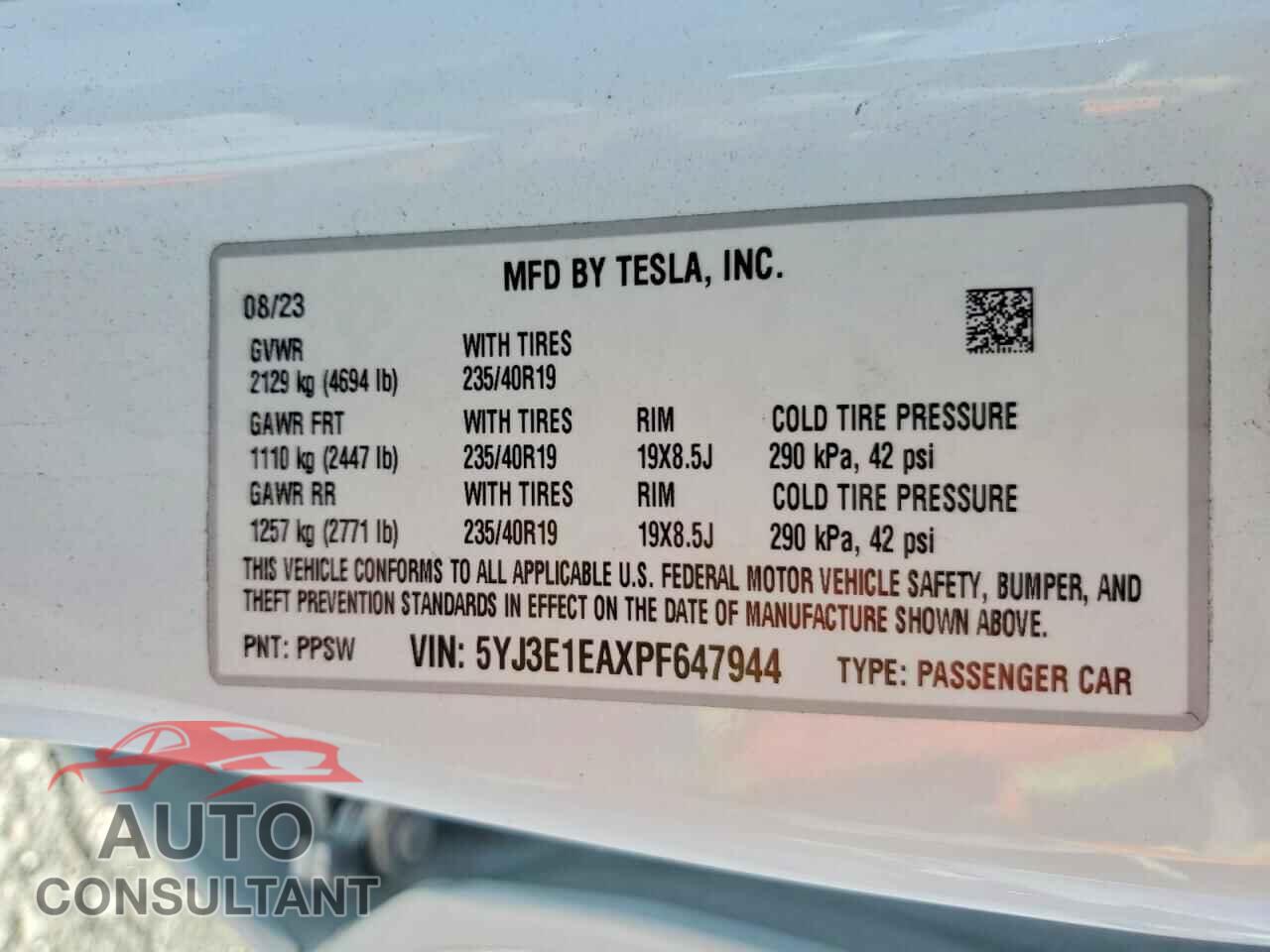 TESLA MODEL 3 2023 - 5YJ3E1EAXPF647944