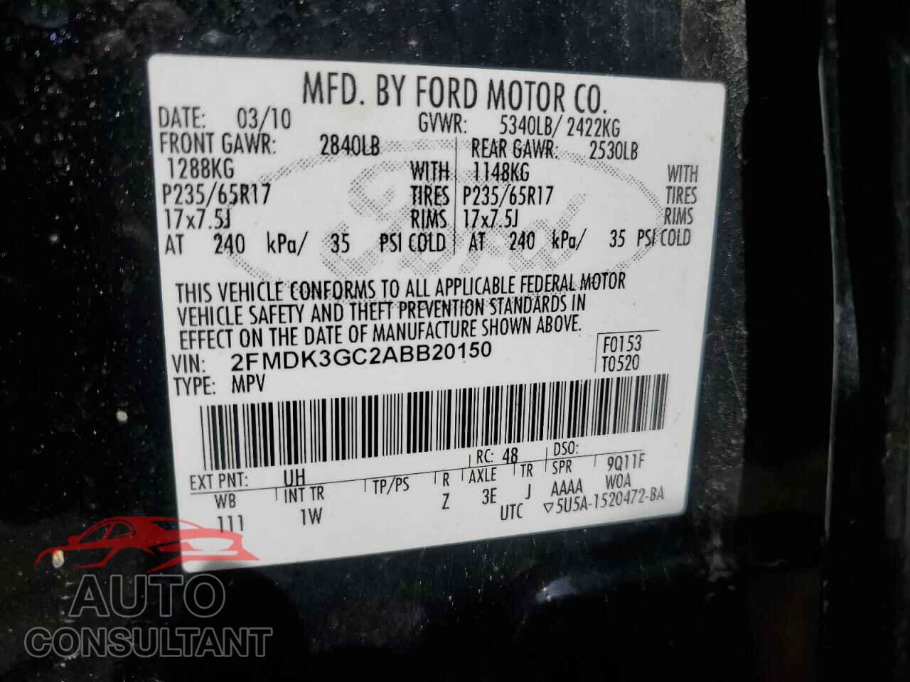 FORD EDGE 2010 - 2FMDK3GC2ABB20150