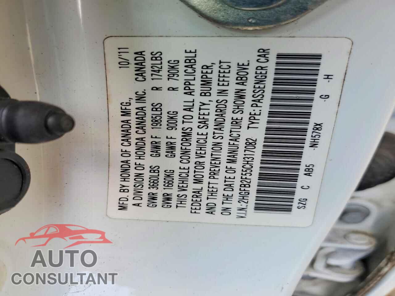 HONDA CIVIC 2012 - 2HGFB2F55CH317082