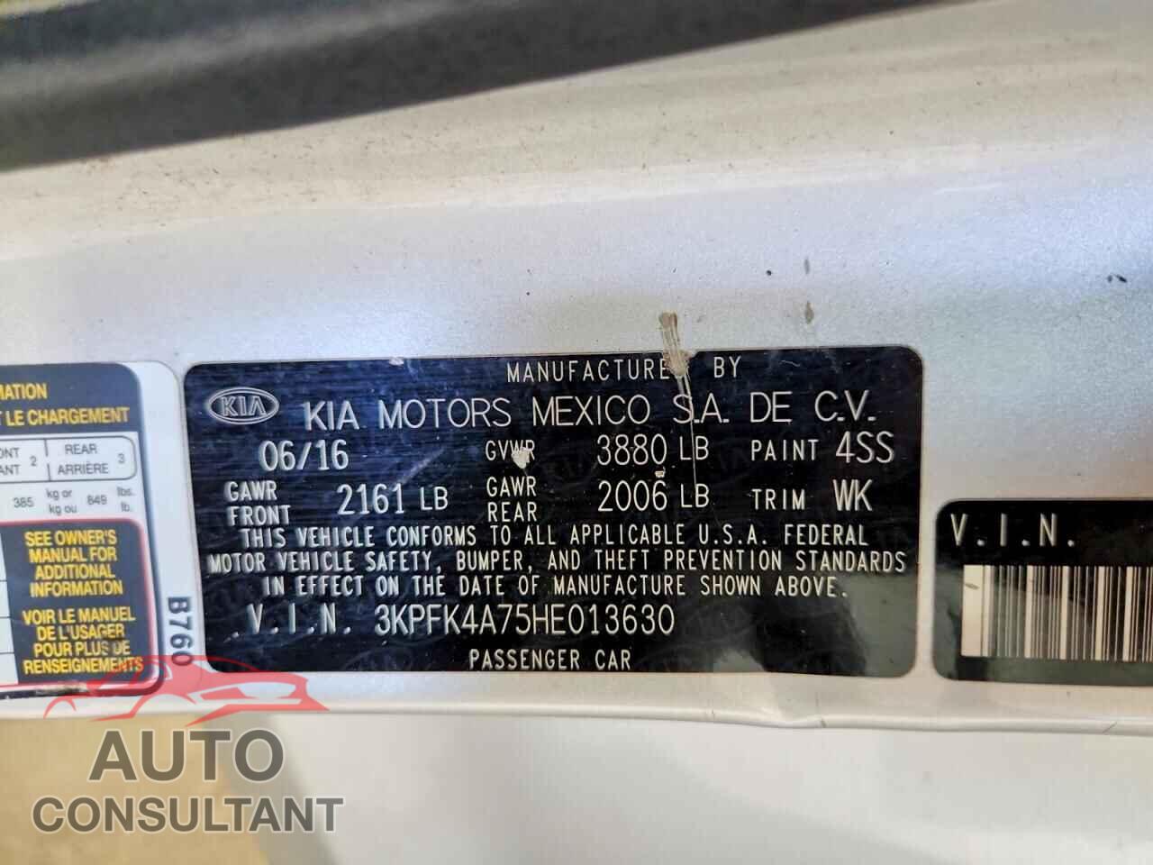 KIA FORTE 2017 - 3KPFK4A75HE013630
