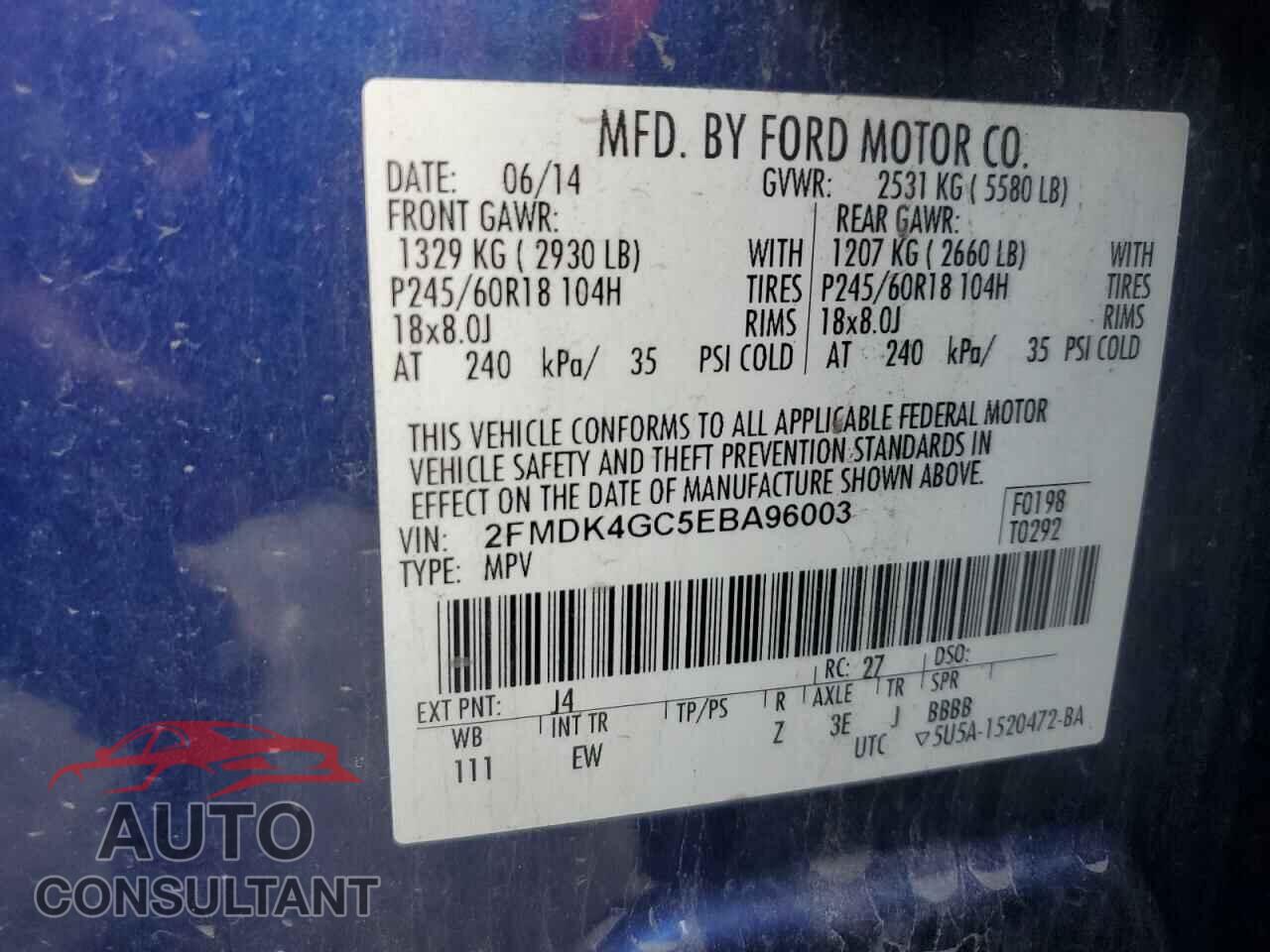 FORD EDGE 2014 - 2FMDK4GC5EBA96003