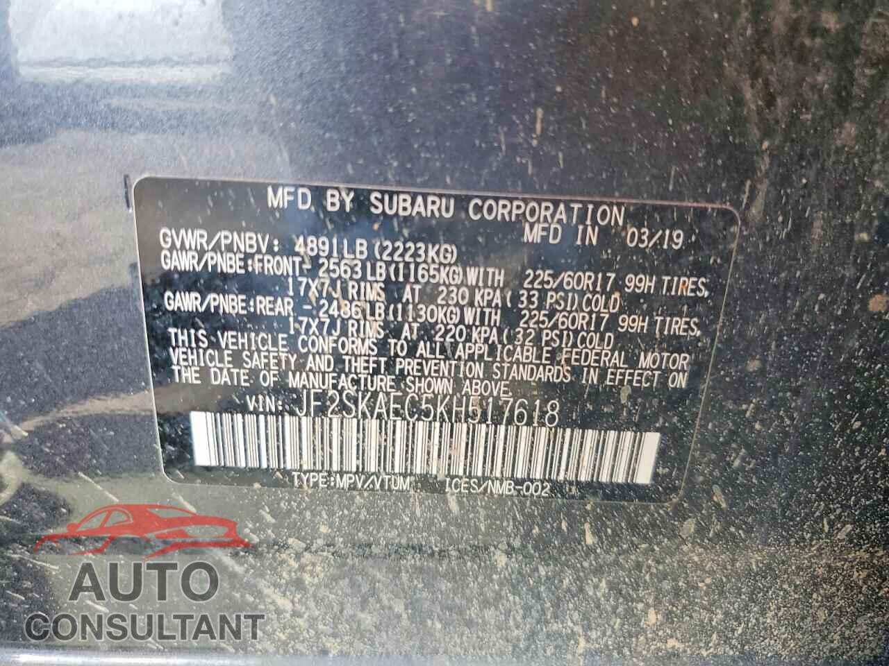 SUBARU FORESTER 2019 - JF2SKAEC5KH517618