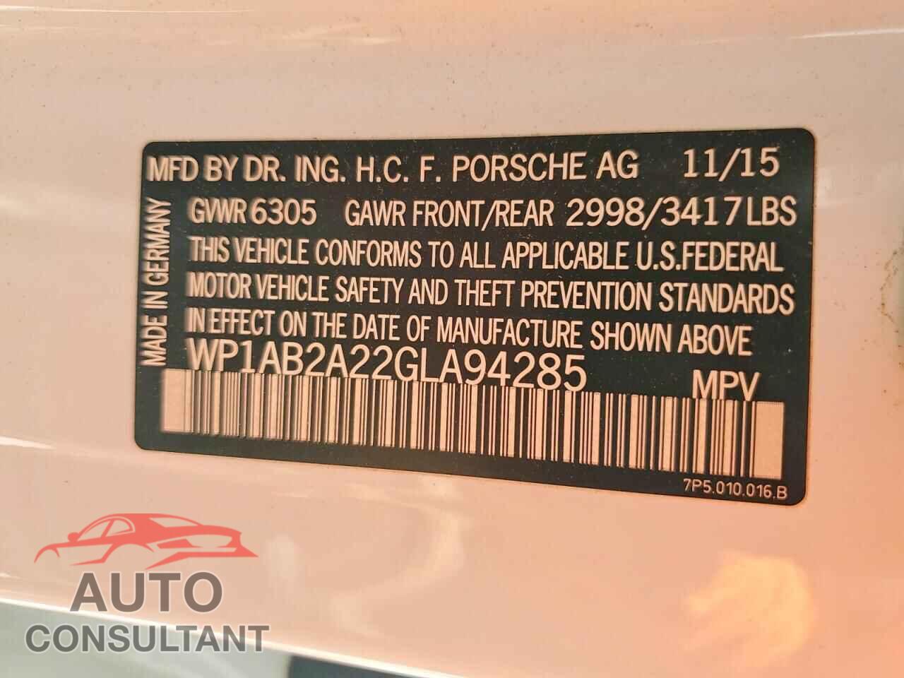 PORSCHE CAYENNE 2016 - WP1AB2A22GLA94285