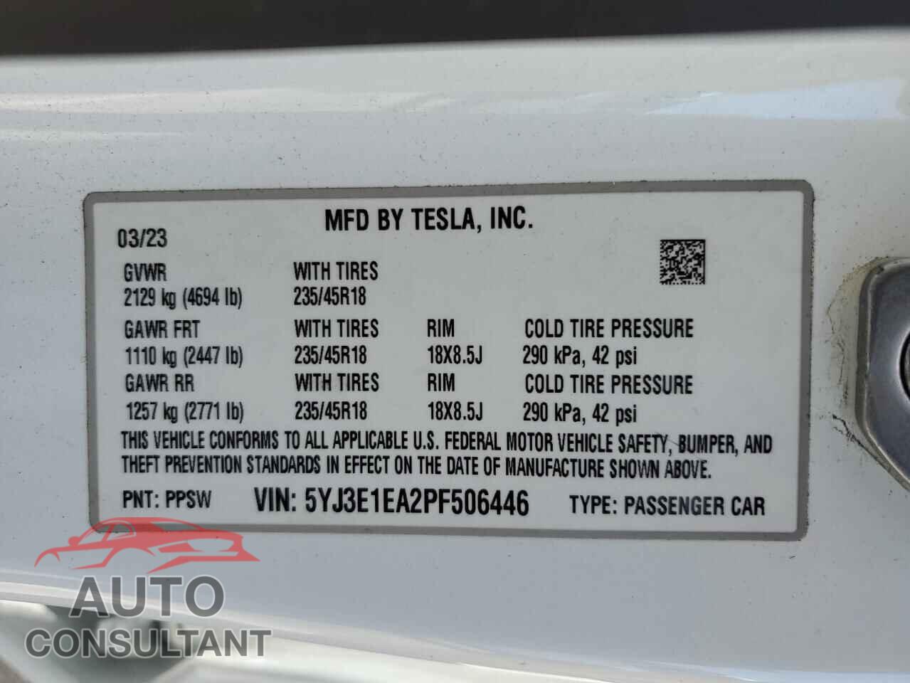 TESLA MODEL 3 2023 - 5YJ3E1EA2PF506446